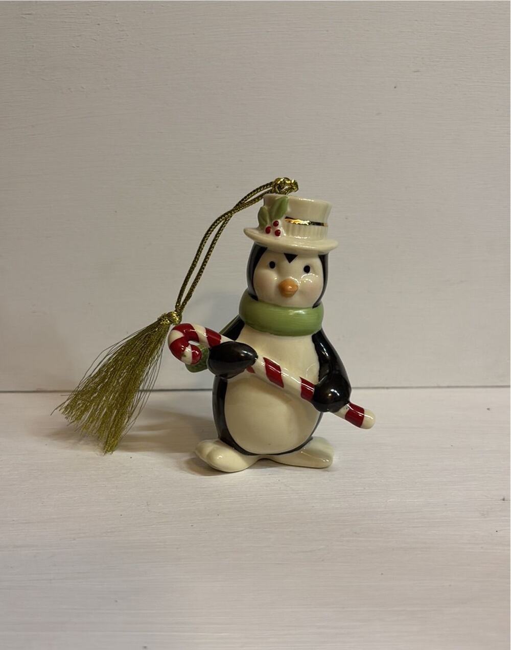 Lenox Penguin Christmas Ornament with Candy Cane and Top Hat